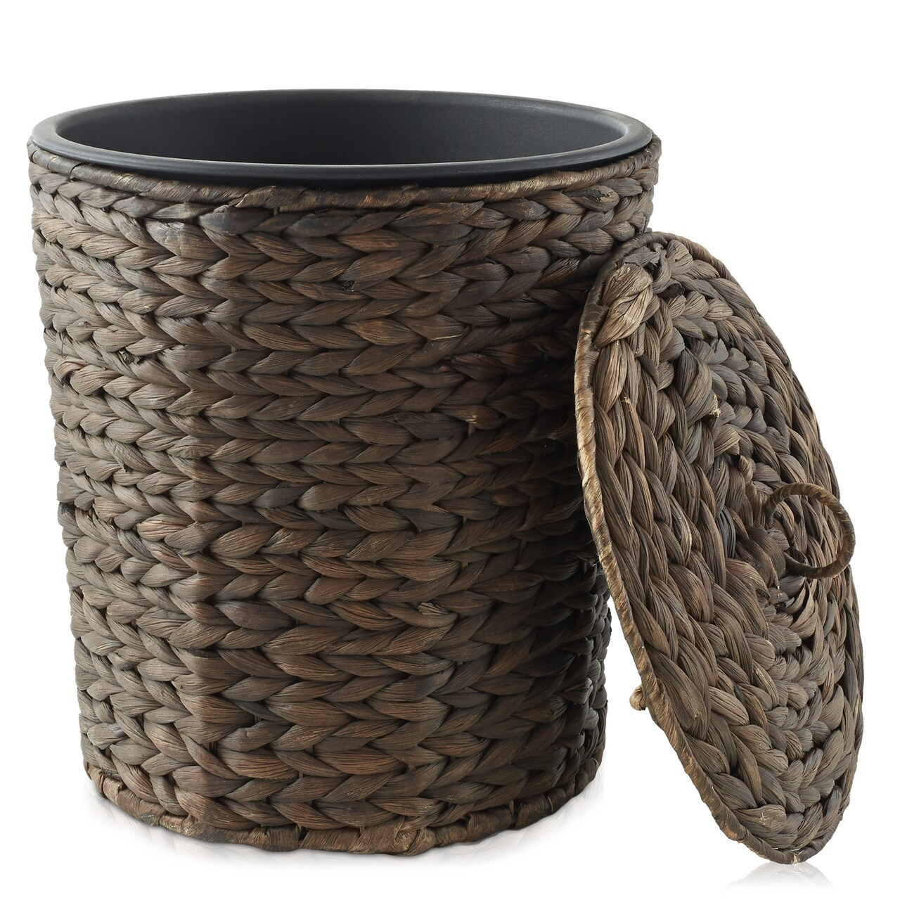 Casafield Water Hyacinth Trash Can with Lid and Liner, Woven Wicker Waste Basket for Bathroom, Bedroom, Laundry Room, Home Office